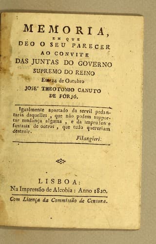 Memoria, em que Dèo o seu parecer ao convite das juntas do governo supremo do reino em 24 de octubro