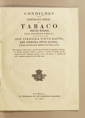 Condições do contrato geral do tabaco destes reinos, ilhas adjacentes e Macao