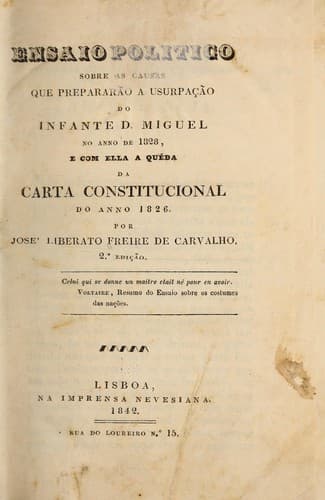 Ensaio politico sobre as causas que prepararão a usurpação do infante d. Miguel no anno de 1828