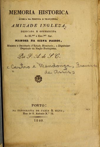 Memoria historica ácerca da perfida e traiçoeira amizade ingleza ...