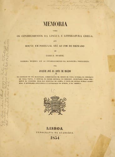 Memoria sobre os conhecimentos da lingua e litteratura grega