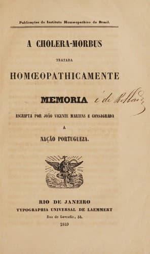 A cholera-morbus tratada homoeopathicamente, memoria