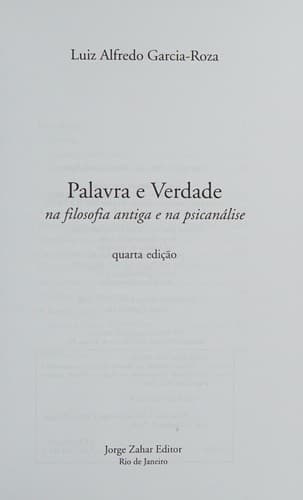 Palavra e verdade: na filosofia antiga e na psicanalise