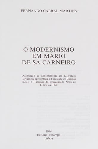 O Modernismo em Mário de Sá-Carneiro