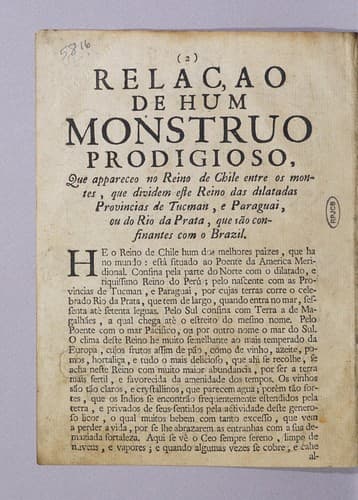 Monstruo prodigioso que appareceo no reino de Chile..