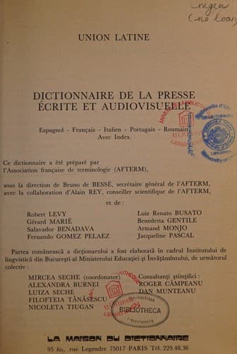 Dictionnaire de la presse écrite et audiovisuelle. Espagnol-français-italien-portugais-roumain: avec index