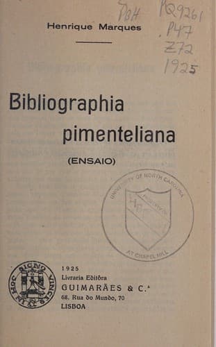 Bibliographia pimenteliana: ensaie