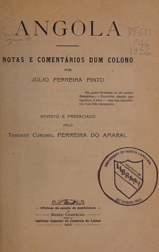 Angola: notas e comentários dum colono