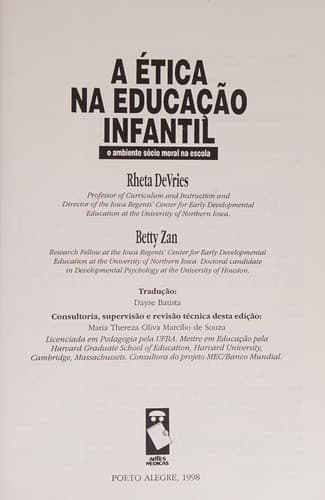 Ética na Educação Infantil: o Ambiente Sócio-Moral na Escola, A