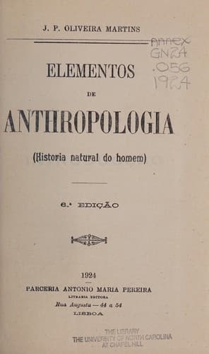 Elementos de antropologia: historia natural do homem