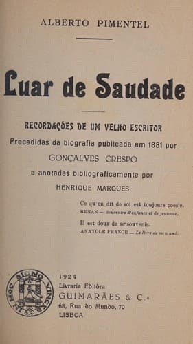 Luar de saudade: recordações de um velho escritor
