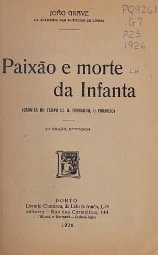 Paix©Đo e morte da infanta: cr©đnica do tempo de D. Fernando, o Formoso