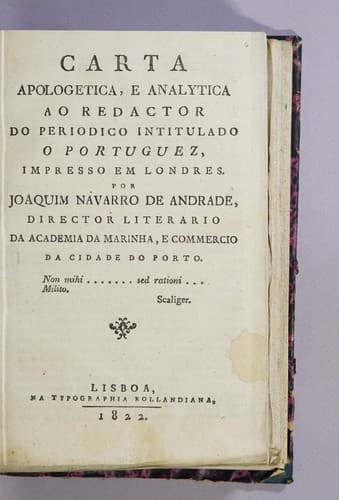 Carta apologetica, e analytica ao redactor do periodico intitulado O Portuguez, impresso em Londres