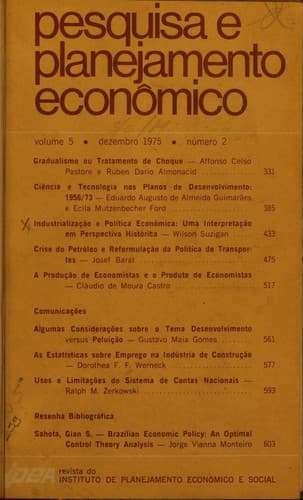 Intituto de Planejamento Economico e Social Indice,  5º  Volume, Nº 1, junho, 1975