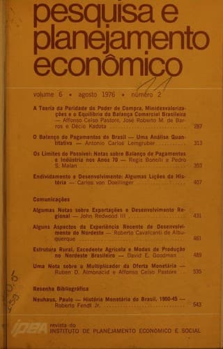 Intituto de Planejamento Economico e Social Indice,  6º  Volume, Nº 2, junho, 1976