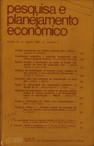 Instituto de Planejamento Econômico e Social Índice, 13º Volume, n.º 2, agosto, 1983
