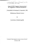 Actas do XIX Congreso Internacional de Lingüística e Filoloxía Románicas, Universidade de Santiago de Compostela, 1989