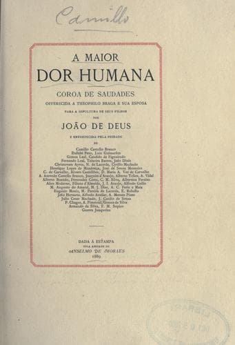 maior dor humana: coroa de saudades offerecida a Theophilo Braga e sua esposa para a sepultura de seus filhos