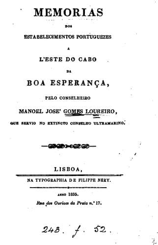 Memorias dos estabelecimentos portuguezes a l'este do Cabo da Boa Esperança