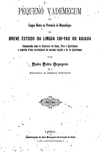 Pequeno vademecum da lingua bantu na Provincia de Moçambique: ou, breve estudo da lingua chi-yao ou adjaua, comparada com os dialectos de sena, tete e quelimane e seguida d'um vocabulario da mesma lingua.