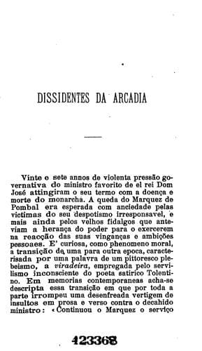 Filinto Elysio e os dissidentes da Arcadia ...