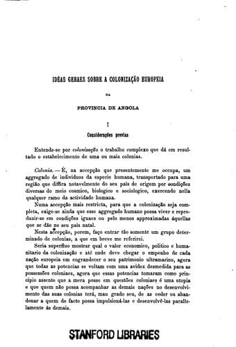 Idéas geraes sobre a colonização europeia da provincia de Angola: memoria