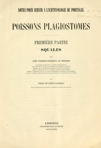 Apontamentos para a icthyologia de Portugal: peixes plagiostomos