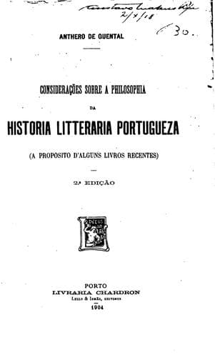Considerações sobre a philosophia da historia litteraria portugueza: (a proposito d'alguns ...