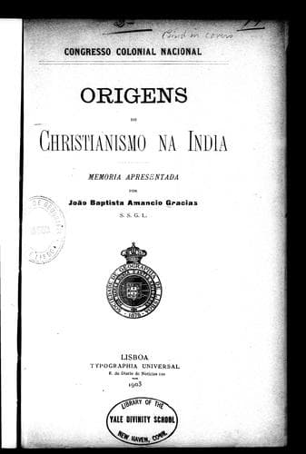 Origens do Christianismo na India: memoria apresentada