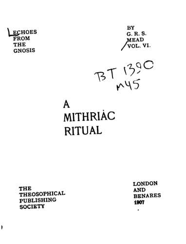 A Mithriac Ritual