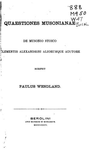 Quaestiones Musonianae: de Musonio Stoico Clementis Alexandrini