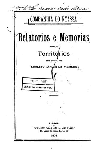 Companhia de Nyassa: relatorias e memorias sobre os territorios pelo governador