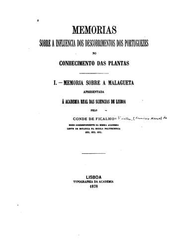 Memorias sobre a influencia dos descobrimentos dos Portuguezes no conhecimento das plantas