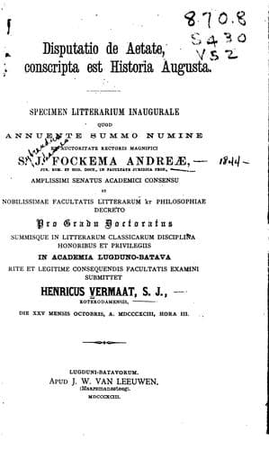 Disputatio de aetate, qua conscripta est Historia Augusta ...