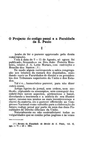 O projecto do Código penal e a Faculdade de S. Paulo pelo dr. João Vieira de ...