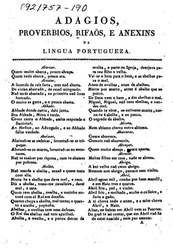 Adagios, proverbios, rifãos e anexins da lingua portugueza, tirados dos melhores autores ...