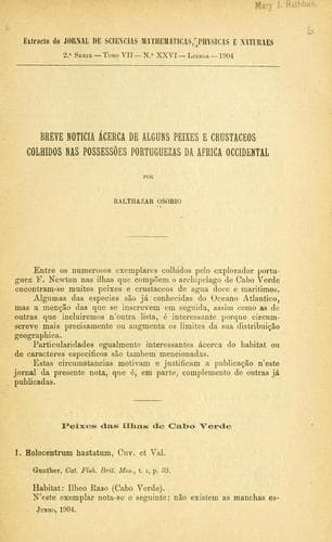 Breve noticia ácerca de alguns peixes e crustaceos colhidos nas possessões portuguezas da Africa occidental