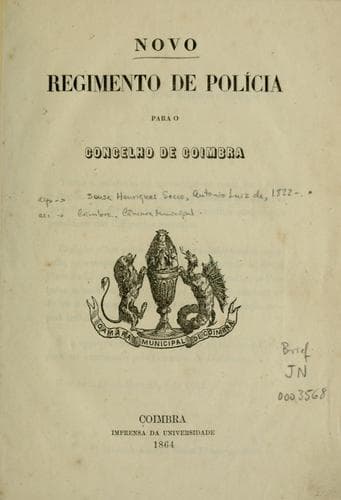 Novo regimento de policía para o Concelho de Coimbra