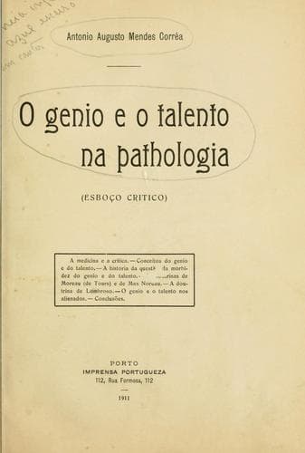 genio e o talento na pathologia: esboço crítico.