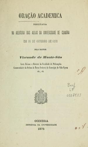 Oração academica recitada na abertura das aulas da Universidade de Coimbra em outubro de 1878