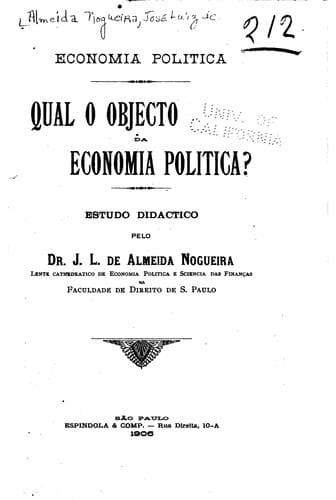 Economia politica: Qual o objecto da economia politica?