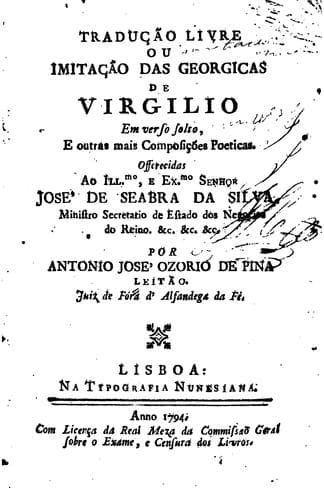 Tradução livre ou imitação das Georgicas de Virgilio em verso solto, e outras mais composições poeticas