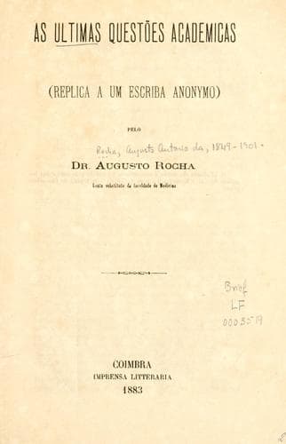 As ultimas questões academicas: replica a um escriba anonymo