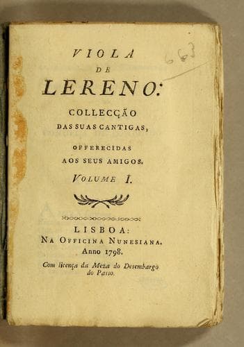 Viola de Lereno: collecção das suas cantigas, offerecidas aos seus amigos