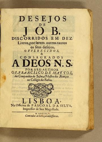 Desejos de Job, discorridos em dez livros, por serem outros tantos os seus desejos