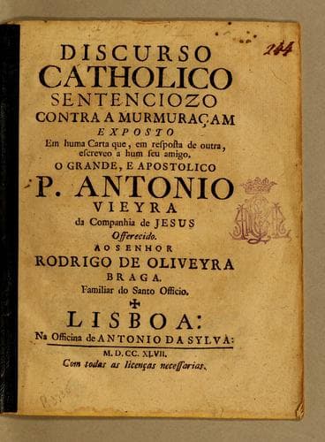 Discurso catholico sentenciozo contra a murmuraçam