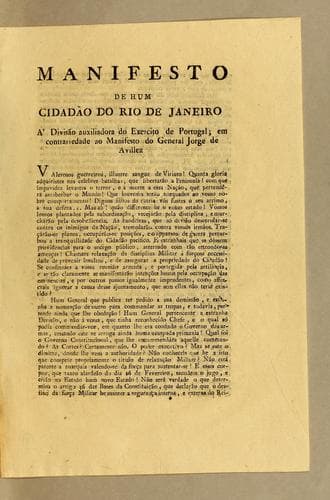 Manifesto de hum cidadão do Rio de Janeiro á divisão auxiliadora do exercito de Portugal: em contrariedade ao manifesto do General Jorge de Avillez