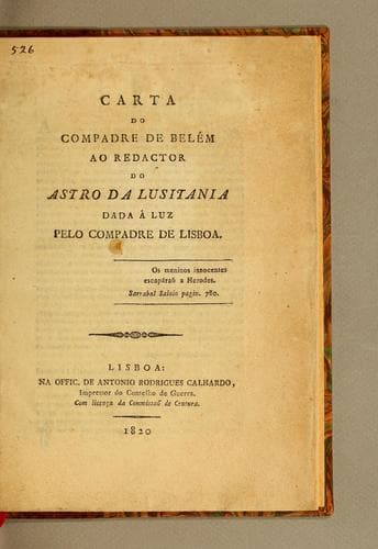 Carta do compadre de Belém ao redactor do Astro da Lusitania
