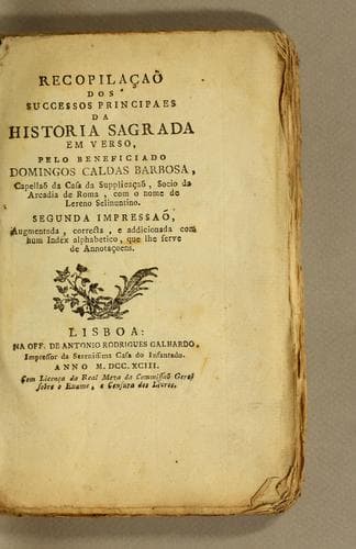 Recopilacaõ dos successos principaes da historia sagrada em verso