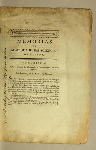 Memorias para a Historia das Navegações e Descobrimentos dos Portuguezes